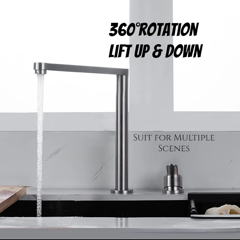 Stainless steel lifting faucet Hidden and invisible kitchen 360° Swivel Sprayer Single Handle Mixer Tap
