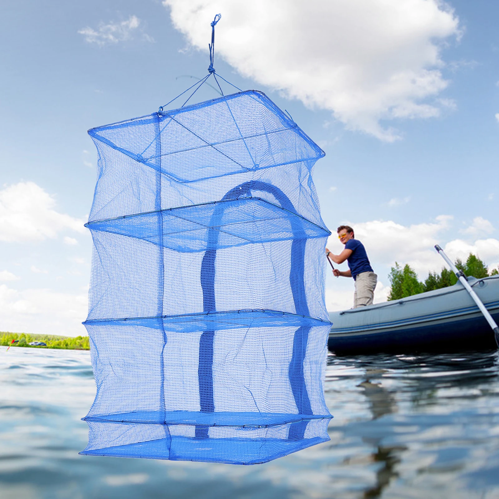 Drying Fishing Net Foldable Hanging Vegetable Fish Dishes Dryer Bag Hanger Fish Fishing Flowers Buds Plants Organizer 3 Layers