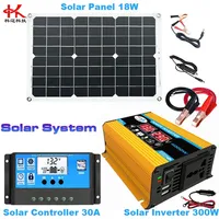 Solar Inverter Kit System 12v To 220v 110v 300w Peak 4000W Power Car Converter Transformer Auto + Solar Panel 18w + Controller