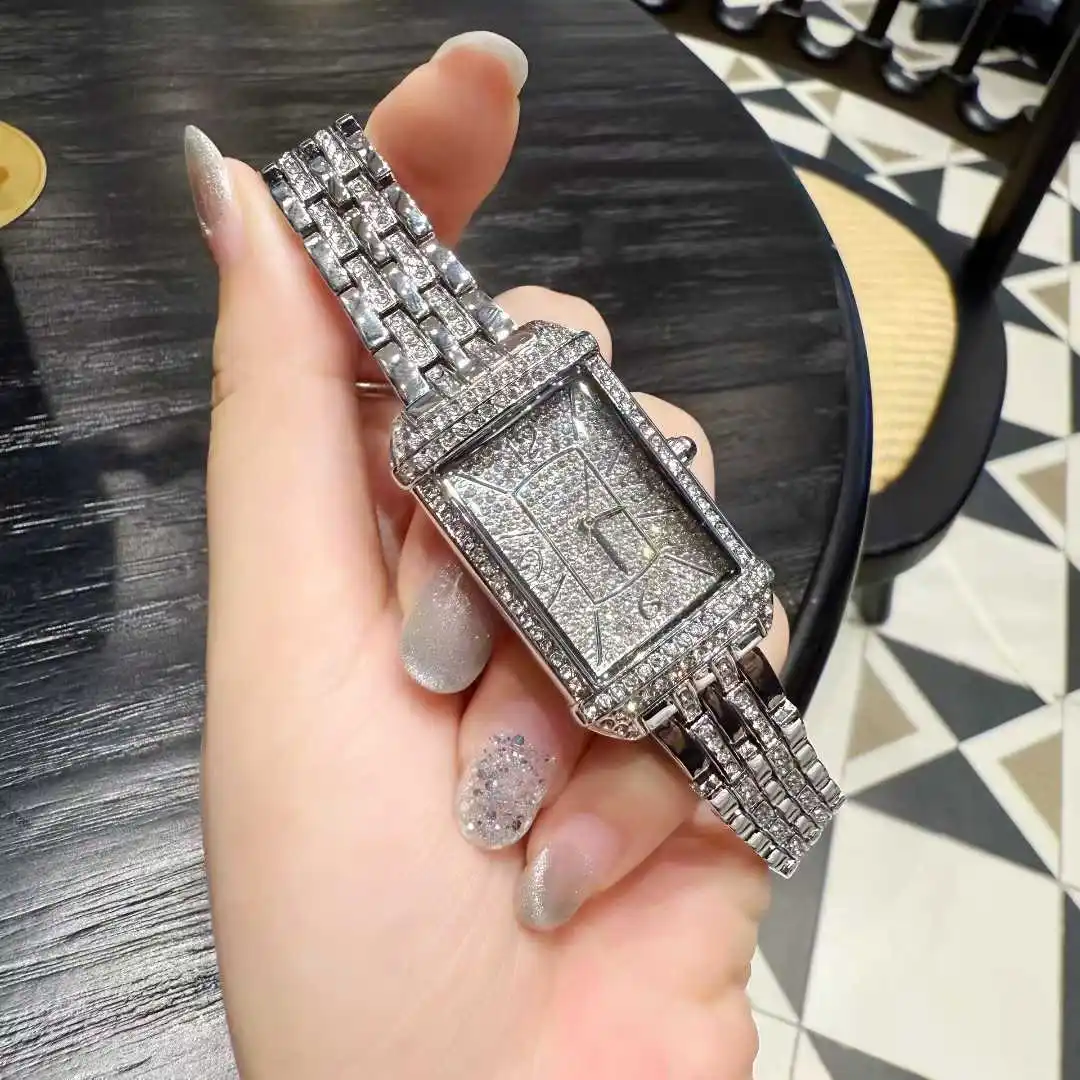 2026 New Rectangle Diamond Ladies Watch Fully Crystal Watches for Woman Luxury Top Brand Wristwatch Small Women Watches