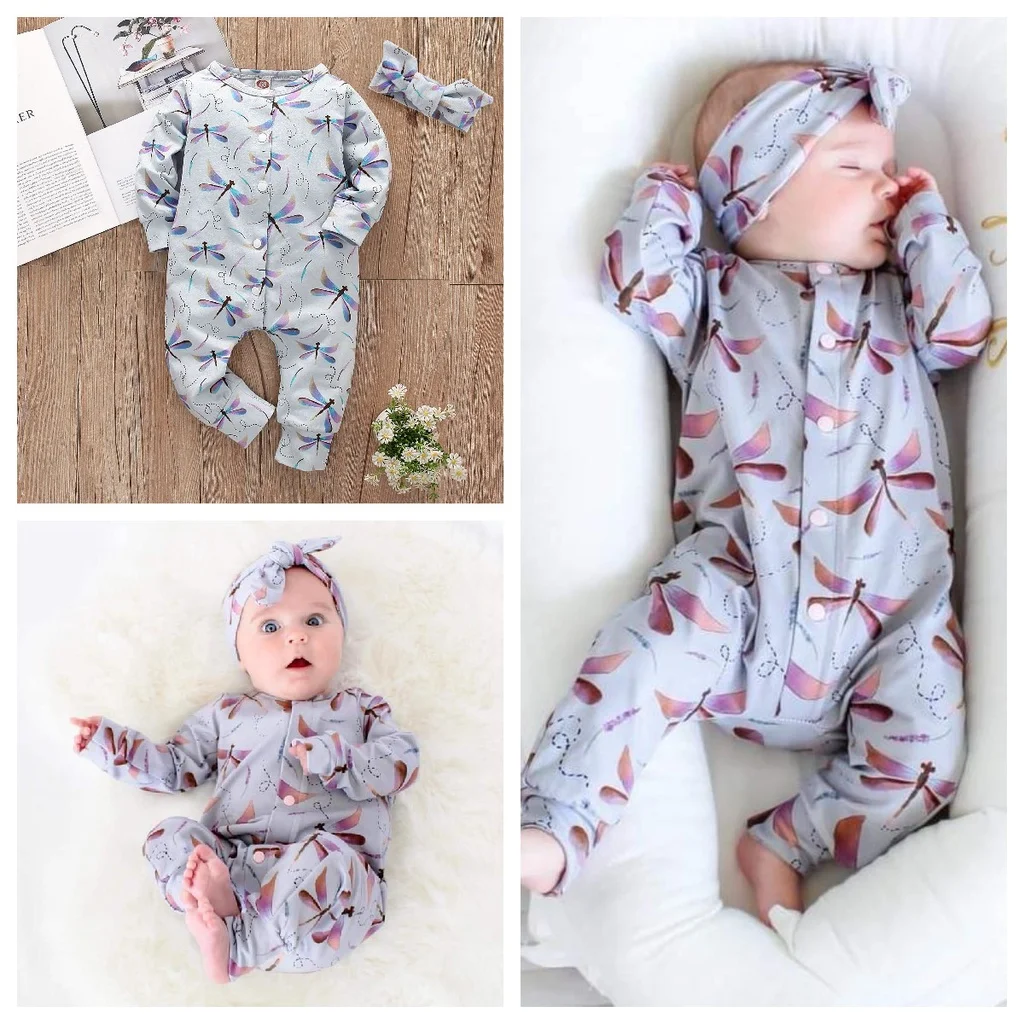 Newborn Baby Girl Rompers Long Sleeve Cotton Floral Print Jumpsuit Infant Baby Clothing Set Toddler Outfits