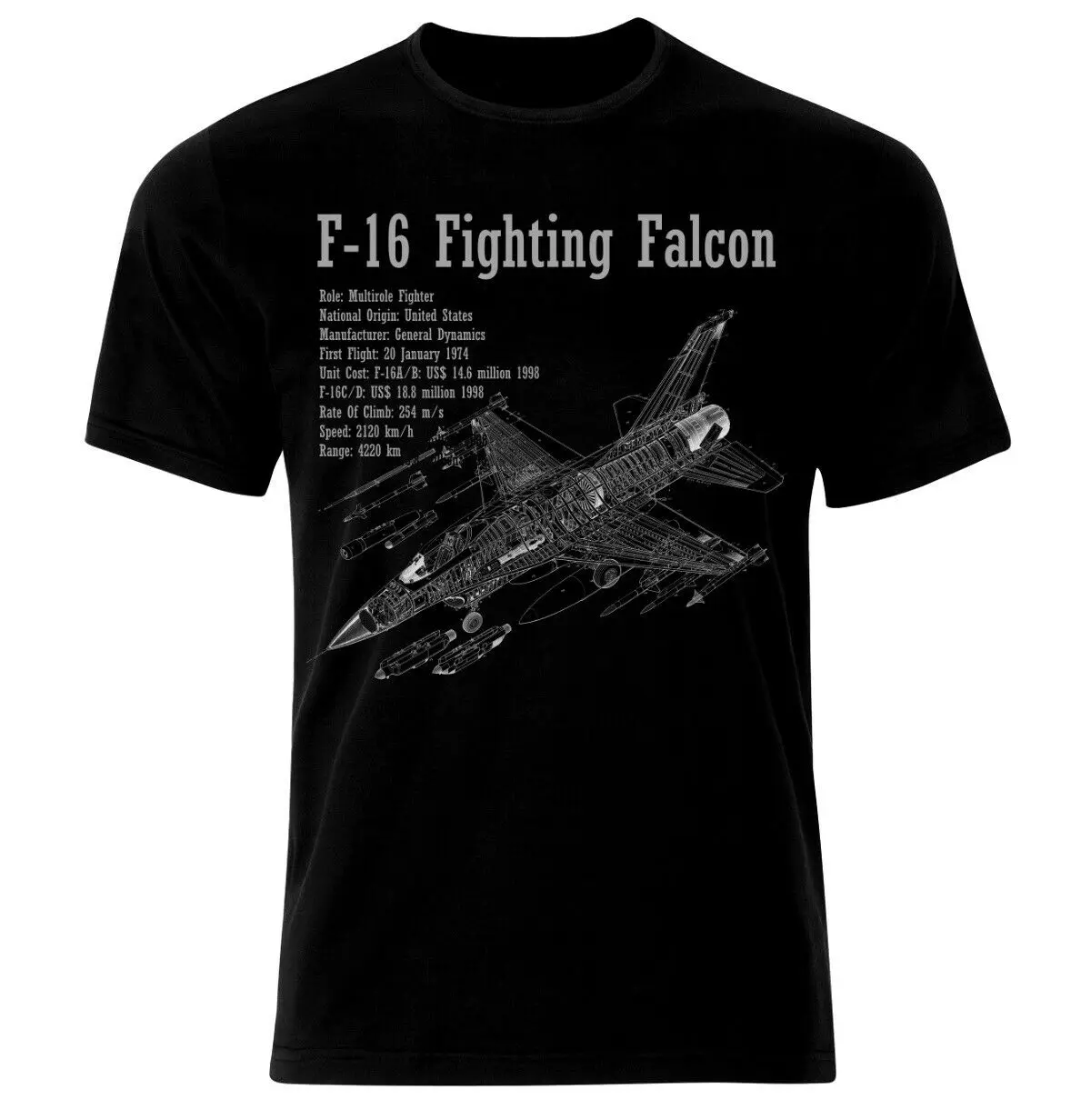 F16 Fighter Falcon Air Fighter Aircraft Jet Luftkampf Flugzeug Blueprint T-Shirt Men\'s 100% Cotton Casual T-shirts Loose Top New