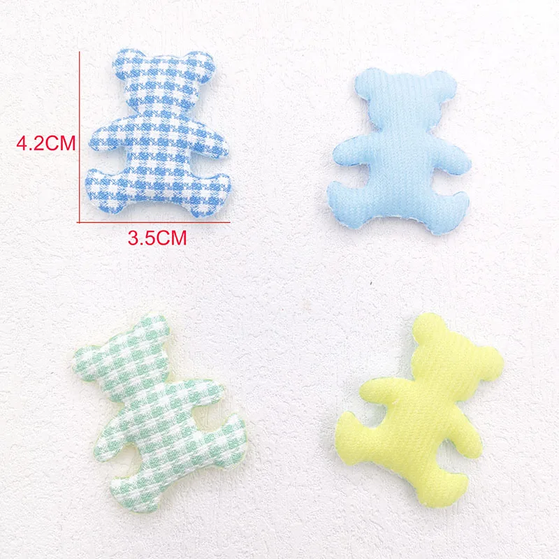 60Pcs/Lot 3.5*4.2CM Lattice Fabric Bear Padded Appliques For DIY Handmade Children Headwear Garment Accessories Patches