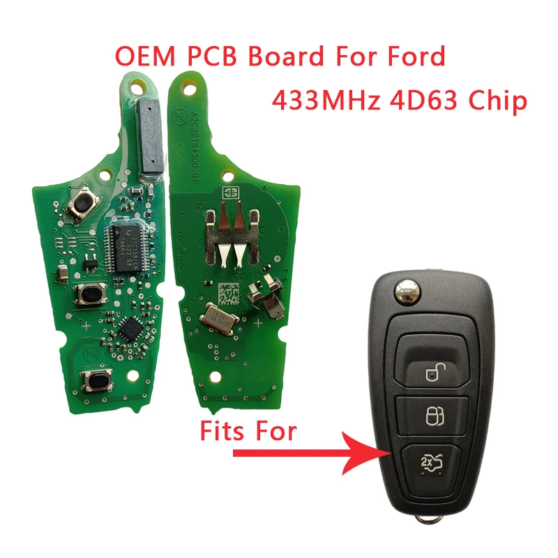 

OEM PCB Board Fits For Ford Flip Remote Car Key 3 Button 433MHz 4D63 4D83 Chip 5WK49986 AM5T-15K601-AF/AG