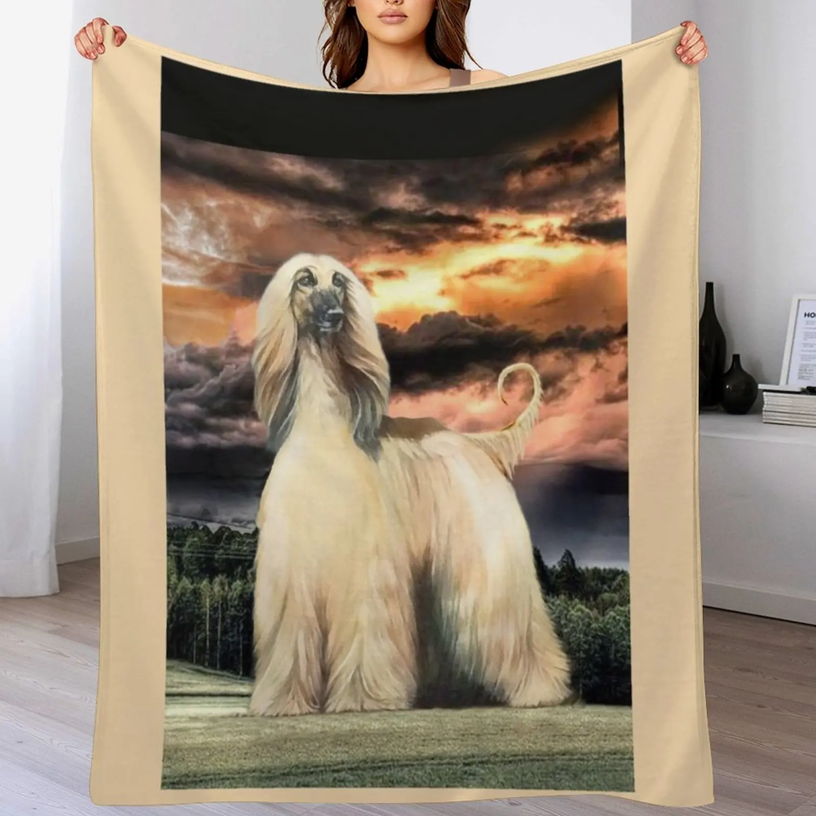 The Majestic Afghan Hound. Masked Gold. Throw Blanket