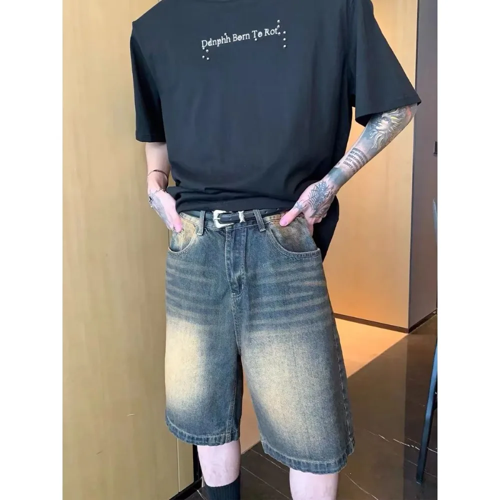 Invisible Open Crotch Outdoor Sex Summer Trend Men\'s Jean Shorts Loose Straight Casual Pants Streetwear Hip Hop Jeans Fashion