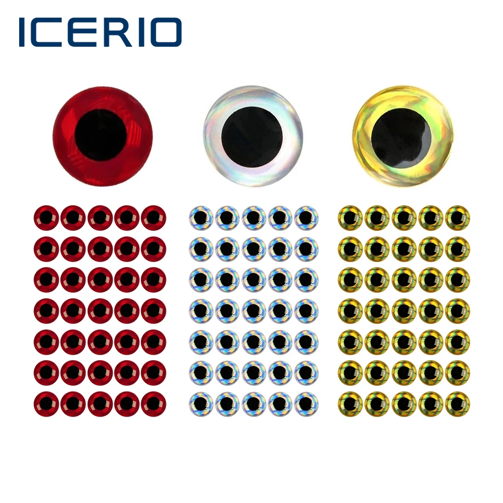 ICERIO 100PCS Holographic 3D Epoxy Fish Eyes for Fishing Fly DIY Lures Jig Baits Crankbaits Making Material 2mm~18mm