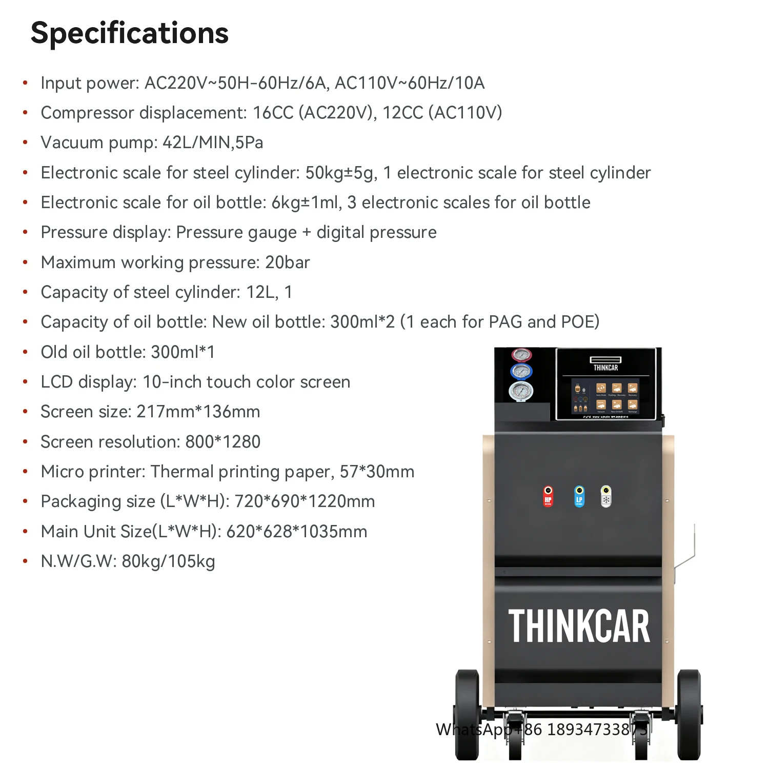 THINKCAR AC100 PRO R134a R1234YF Car A/C Refrigerant Air Conditioning Filling Recovery Cooling Recycling Machine