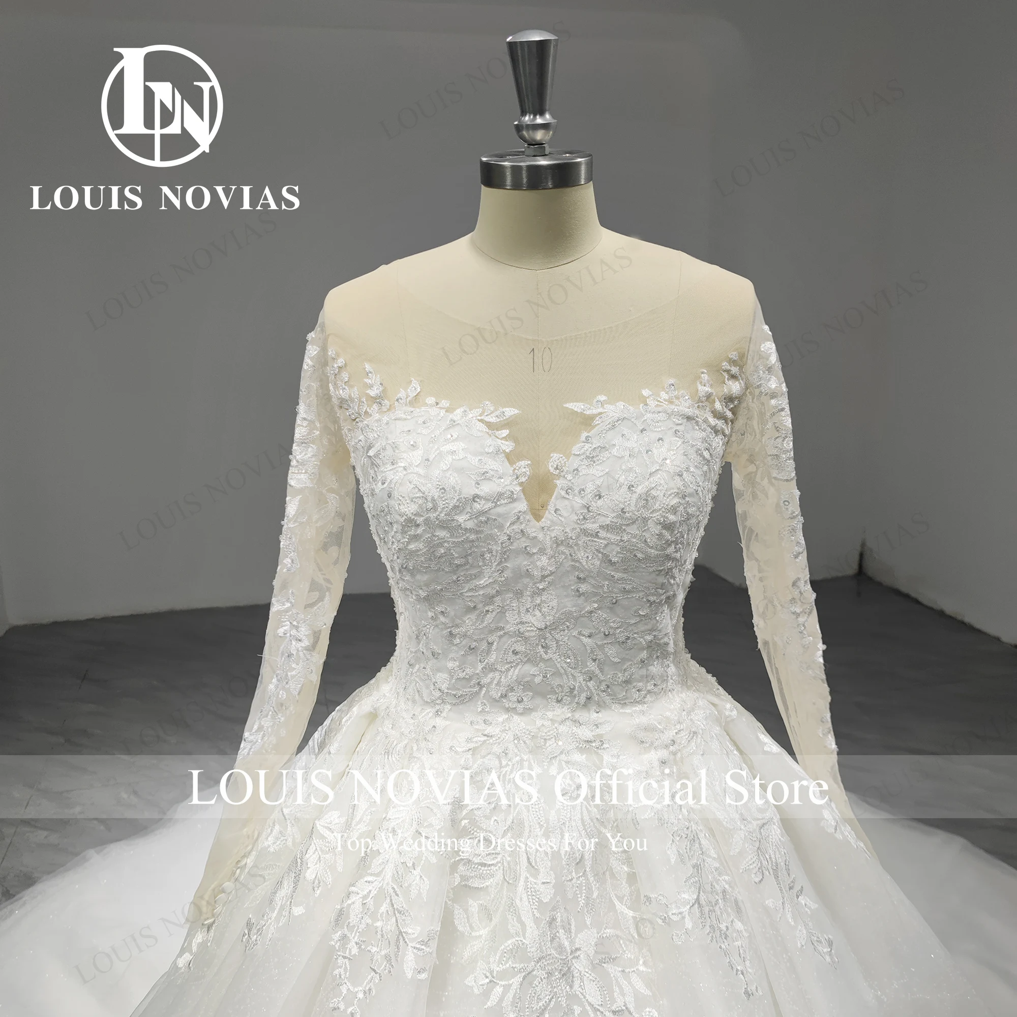

LOUIS NOVIAS Long Sleeve Wedding Dresses For Women Real Photo Elegant Appliques Beading Ball Gown Wedding Gown Vestidos De Novia