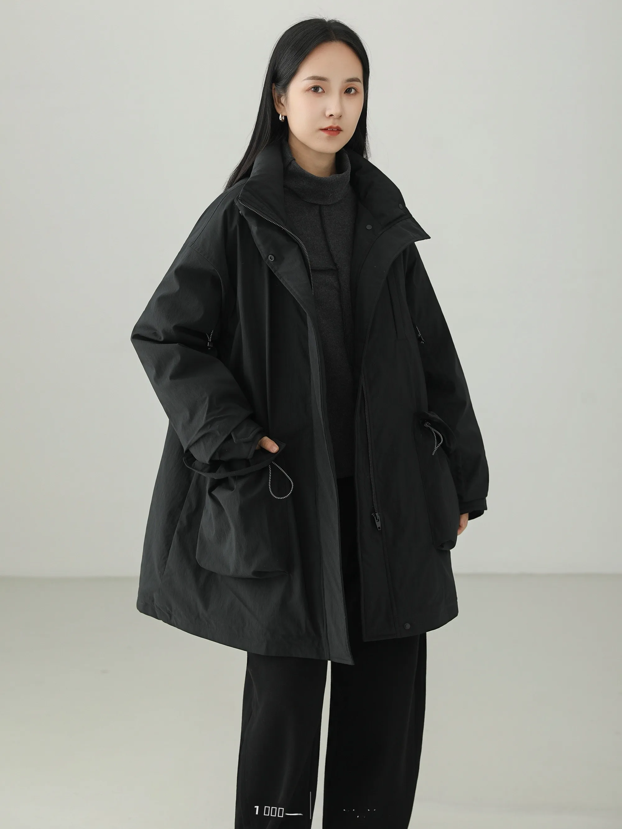 

Повседневная женская зимняя куртка-пуховик с завязками, из высококачественного хлопка и полиэстера, теплая, длинная, утепленная