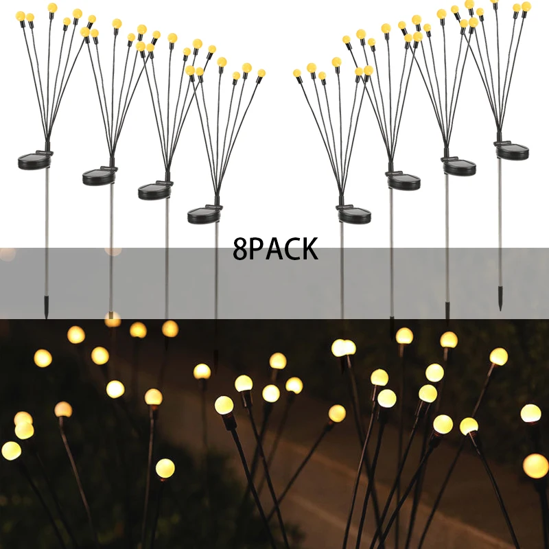 8PACK Solar LED Firefly Lights IP65 Outdoor Waterproof Lights Landscape Lights Firefly Lawn Lights Garden Decoration Lights