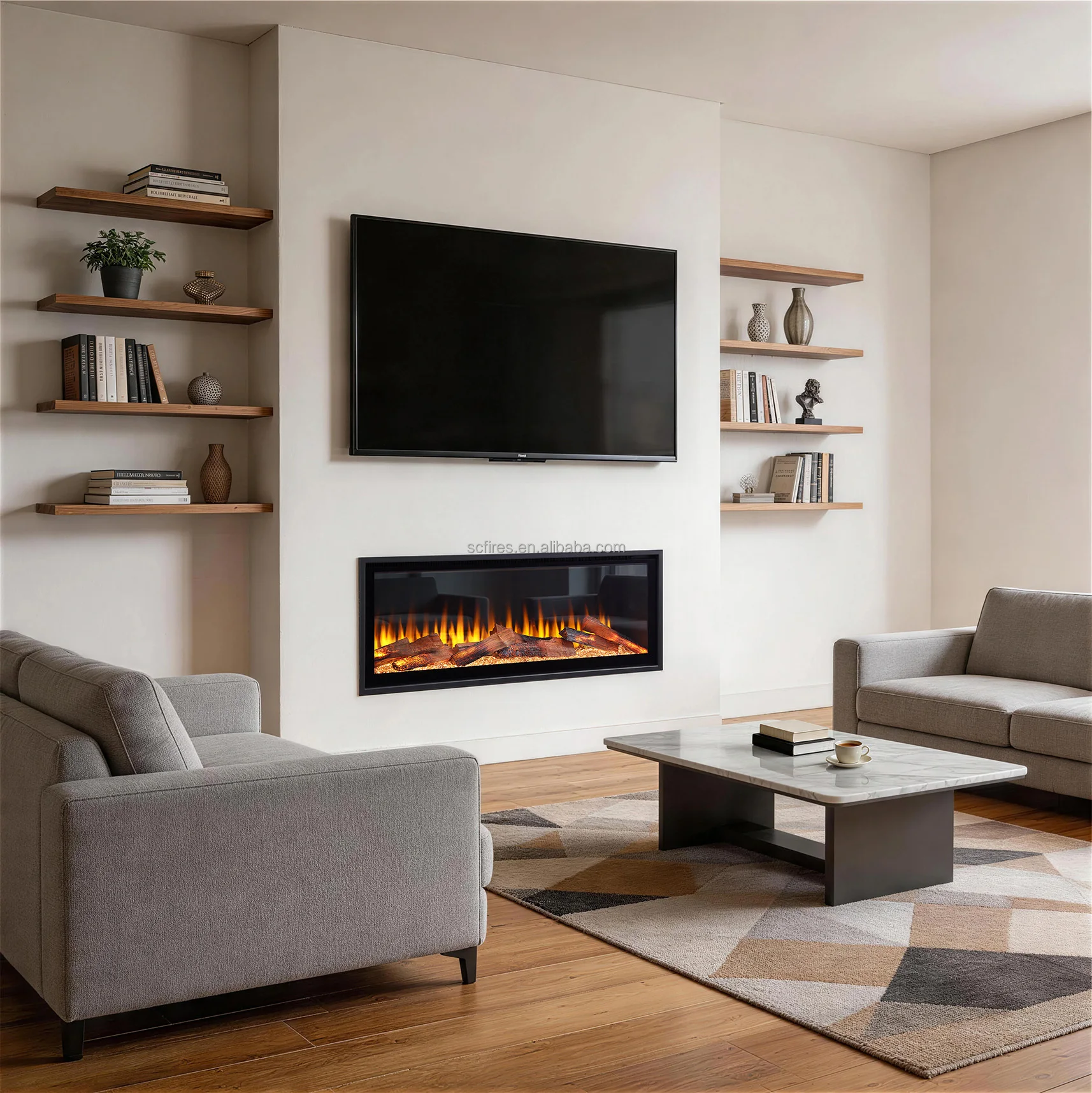 Modern Indoor Living Room Wall Insert LED Electric Fireplace Heater 1500W Adjustable Remote Multicolor Flame