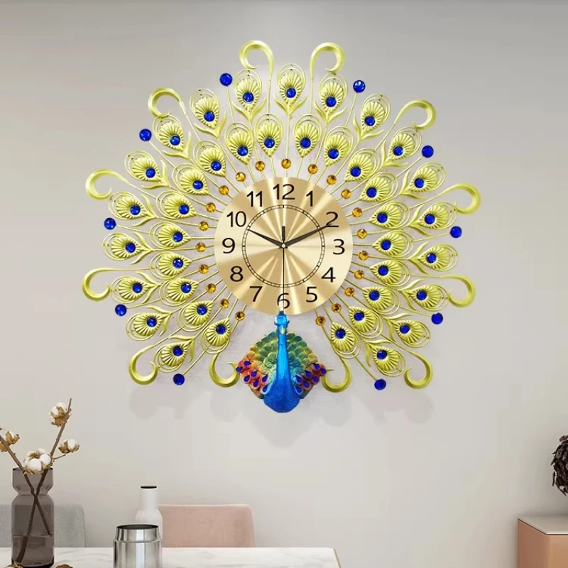 Chinese Style Peacock Wall Clocks Living Room Vintage Modern Aesthetic Clock Wall Xenomorph Fashion Reloj Pared Room Decorations