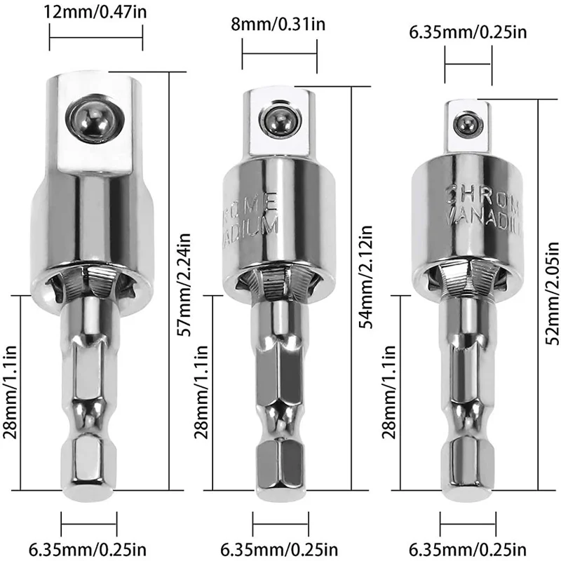 360 ° Drehbare elektrische Bohrmaschinen-Steckdosen-Adapter-Sets für Schlagschrauber mit Sechskantschaft 1/4 Zoll, 3/8 Zoll, 1/2 Zoll – Detail 4
