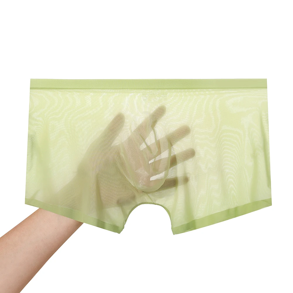 Men Thin Mesh Ice Silk Lingerie Ultra Hot See Through Boxer Shorts Breathable Underwear 3D Bulge Pouch Trunks Loose Underpants