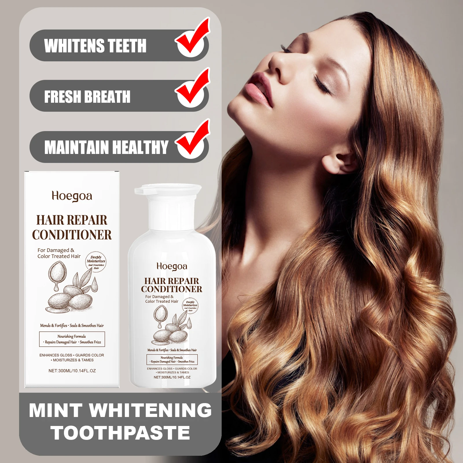 

HOEGOA 300ml Hair Moisturizing Nourishing Conditioner Deep Repair Damaged Scalp Strengthen Roots Make Soft Lustrous Easy to Comb