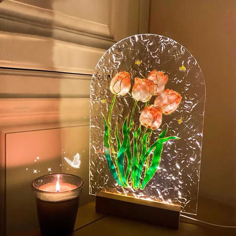 

DIY Children's Night Light Parent-child Birthday Gift Hand-painted Flower Decoration Atmosphere Couple Wedding Decoration Lamp