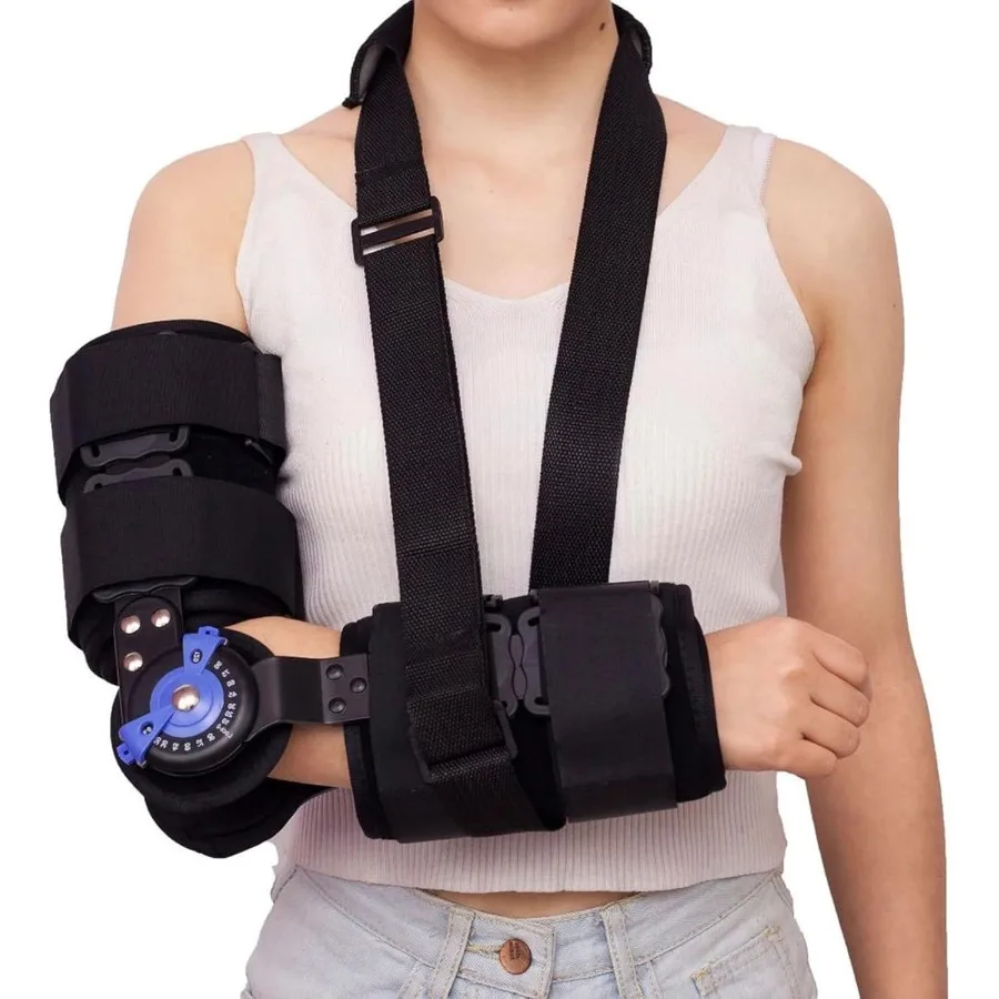 

Hinged Elbow Brace for Men and Women Post Op Telescoping ROM Elbow Immobilizer Brace with Bilateral Chucks Shoulder Sling Stabi