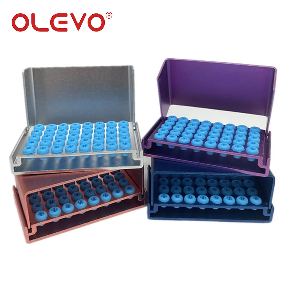 OLEVO z 40 otworami aluminiowy uchwyt na Bur dentystyczny Organizer Box z możliwością sterylizacji FG/RA do dezynfekcji klocka wysokiej niska