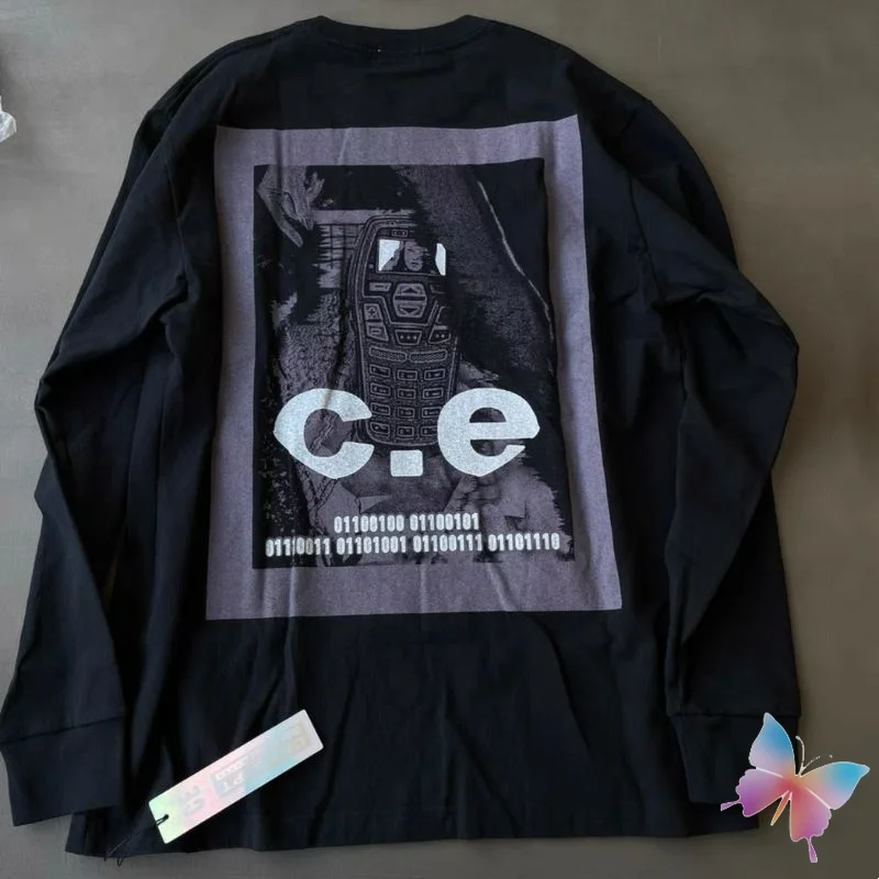 

Высококачественные хлопковые футболки CAVEMPT с длинными рукавами, цифровой телефон, абстрактный принт, пуловер с круглым вырезом, повседневные свободные мужские и женские топы CE