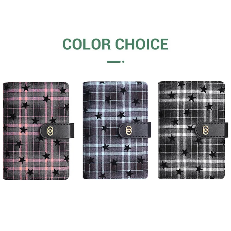 Vintage Star Plaid A6 Budget Binder Cash Envelope System Loose‑leaf Notebook Cash Clip Classification Money Saving Organizer