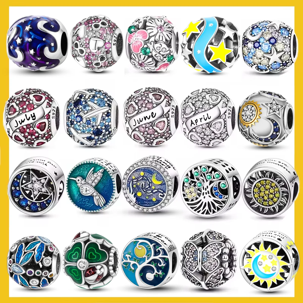 Dijes de circonia cúbica con incrustaciones redondas de colores, cuentas de plata de ley 925, colgante compatible con pulsera Pandora Original, regalo de joyería