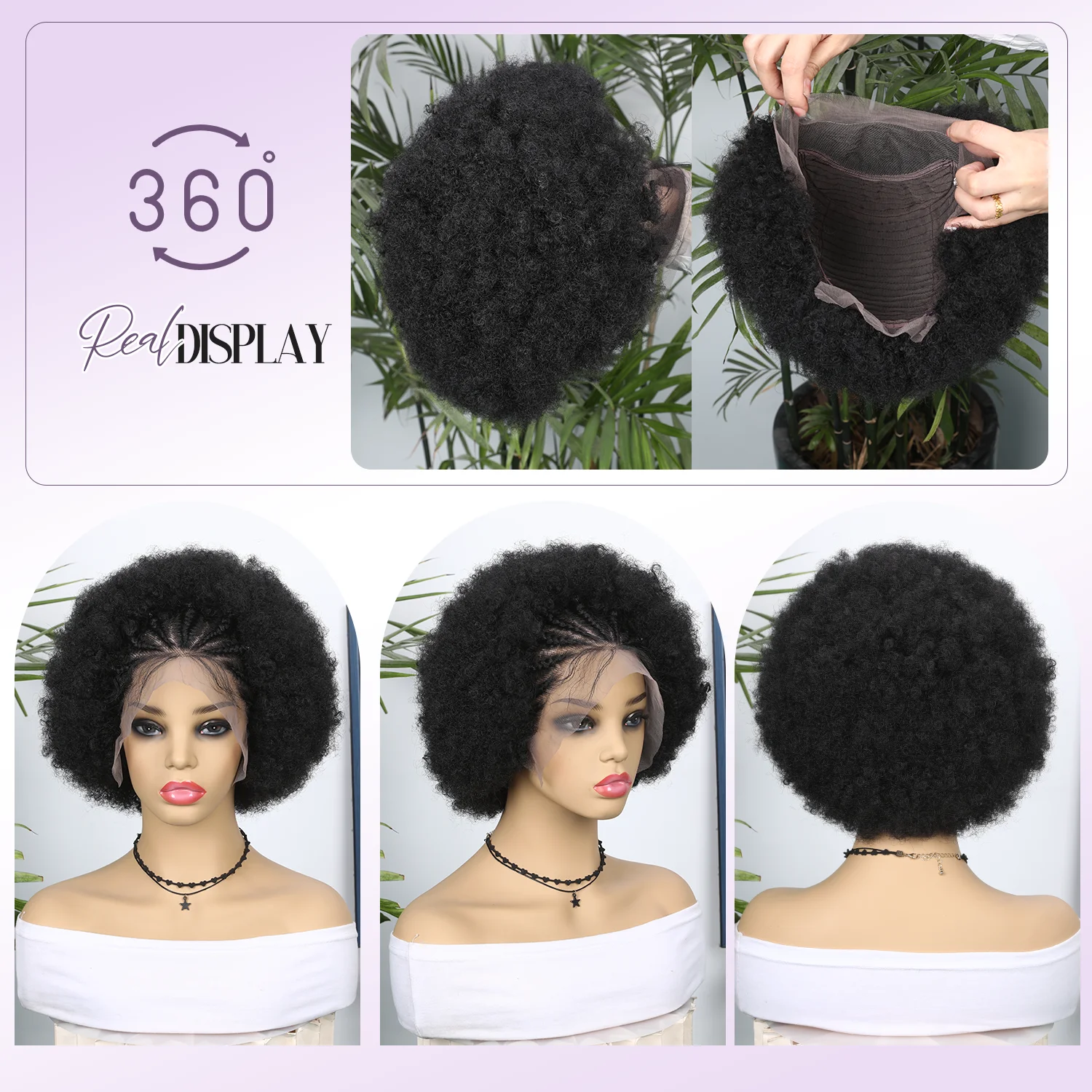 Cornrow Braide With Afro Puff Synthetic Wig 13x4Inch HD Lace Front Wig With Baby Hair Pre Plucked Glueless Transparent Lace Wigs