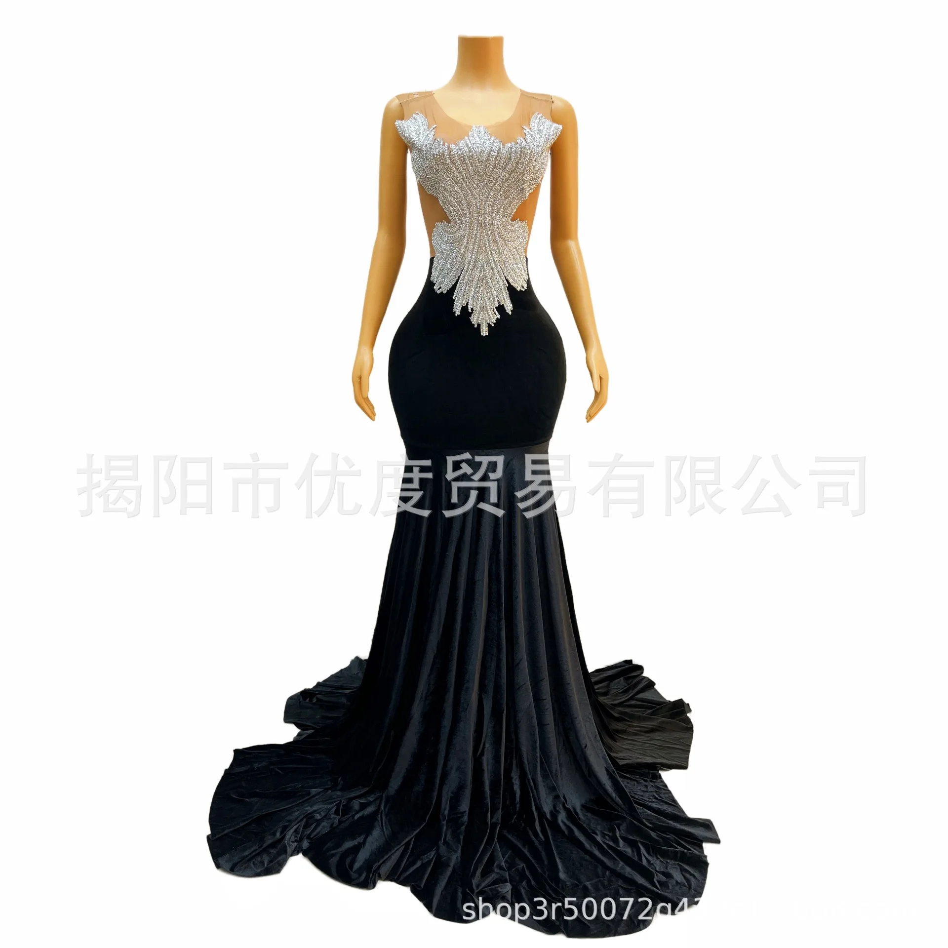 Bulling sin mangas perspectiva alfombra roja brillante vestido de cumpleaños de alta gama cóctel vestido de noche actuación Ángel siempre bonito