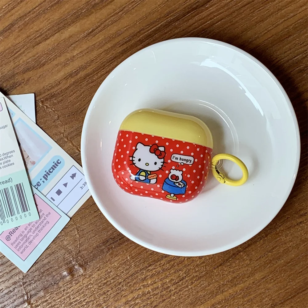 INS 패션 폴카 도트 헬로 키티 이어폰 케이스 보호 커버 (애플 에어팟 4, 3, 2, Pro 2 호환) 헤드폰 케이스