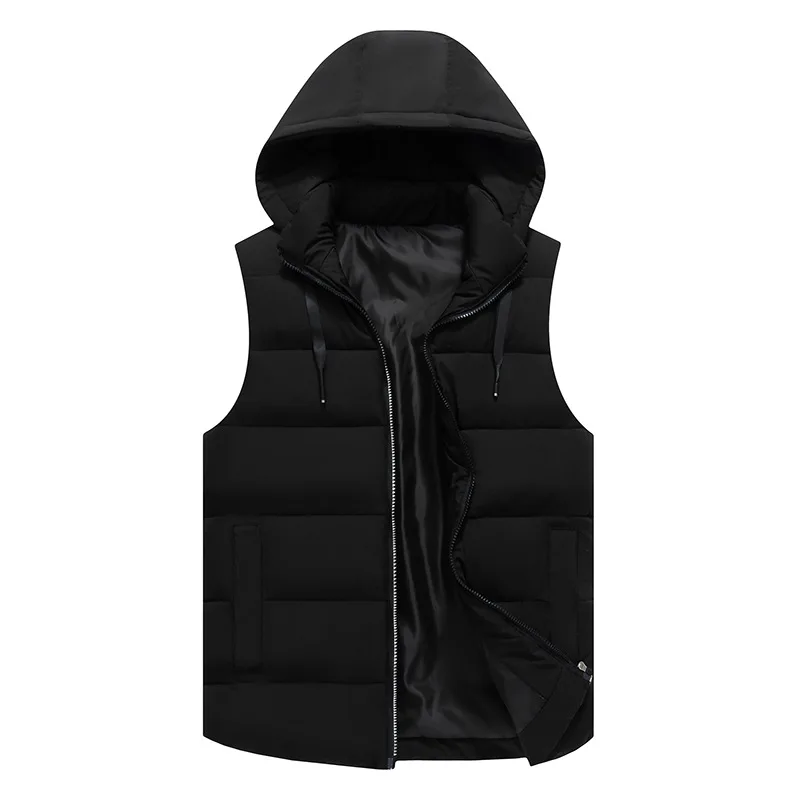 

Men's Autumn and Winter Minimalist Solid Color Hooded Thick Cotton Vest