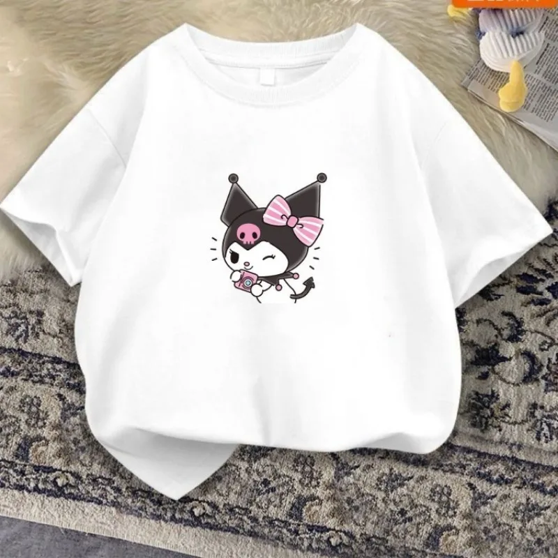 

New Kawaii Sanrio Kuromi Series Top T-shirt Children's Cotton Comfortable Color Moisture Absorption Refreshing Summer Full Size