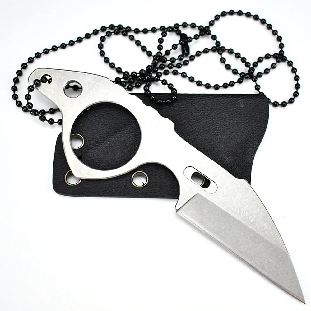 Nóż na szyję ze stali nierdzewnej Stałe ostrze Mały sprzęt do bezpieczeństwa i przetrwania na kempingu EDC Outdoor Self Defense Pocket Chain Knives