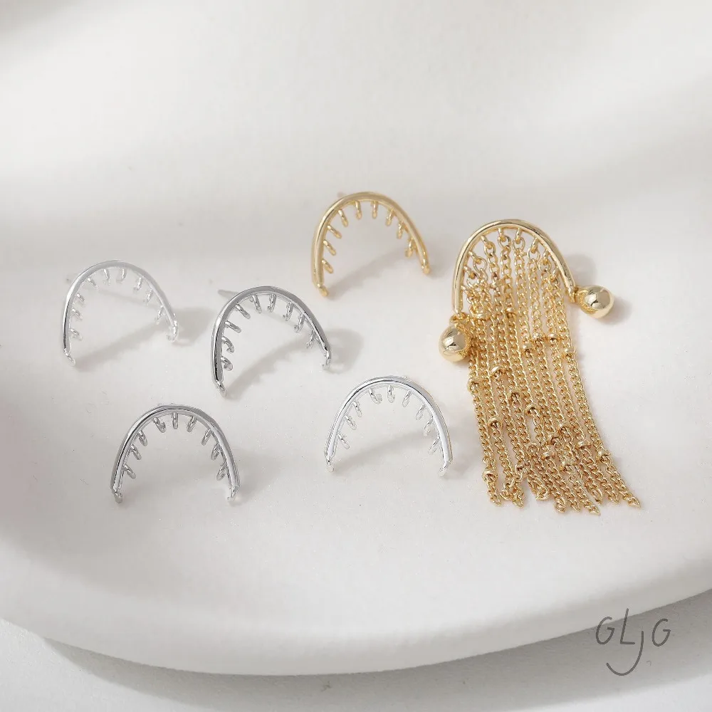 4 Stück gewölbte Ohrstecker mit mehreren hängenden Löchern für Schmuckherstellung, DIY-Messing, 14 Karat vergoldet, 13 x 16 mm, Zubehör
