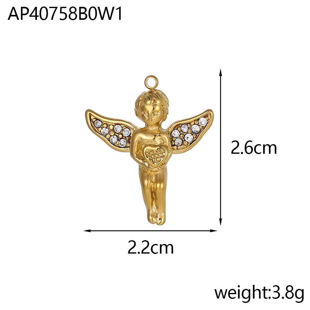 3PCS/LOT CARLIDANA Gold Plated Stainless Steel Charms, Heart Angel Round Pearl Pendants for DIY Bracelet Necklace Making view 6