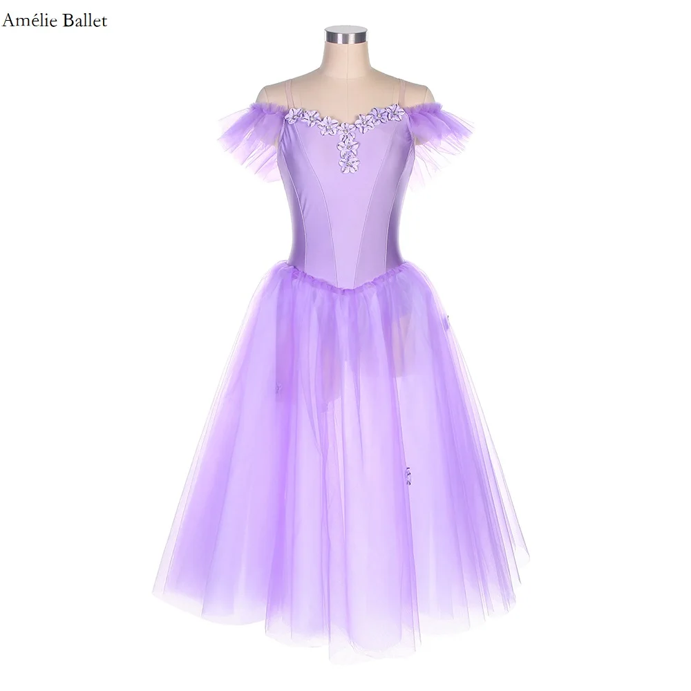 オフショルダーピンクベルベットボディスロマンチックチュチュフラワー装飾付きガールズ＆ウィメンズダンスコスチュームダンスドレス15色