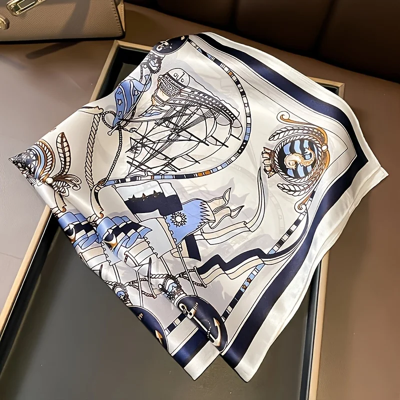 Satin Luxury Scarf-Nautical design-BlueWhite view 4