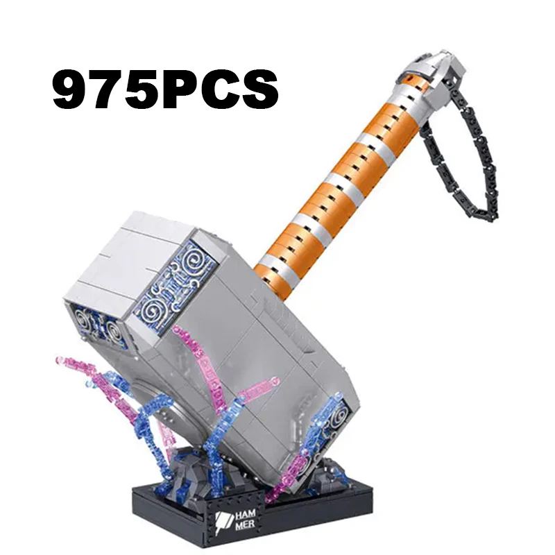 

975PCS Creative Thunder Hammer Model Building Blocks Thor Weapon MOC Assemble Bricks Toys Gifts For Children Kids