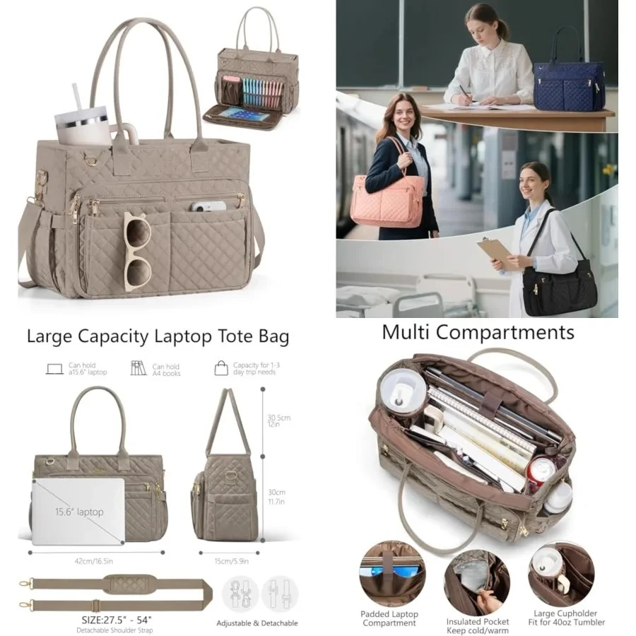 

Teacher Bags for Women, 15.6 inch Laptop Work Tote Bag Quilted Nurse Bible Computer Shoulder Bag for School Travel | Dream Tote Work Bag, with 40oz Cup Holder, Insulated Pocket, Zipper & Strap, Office Briefcase, Ideal Gift for Women