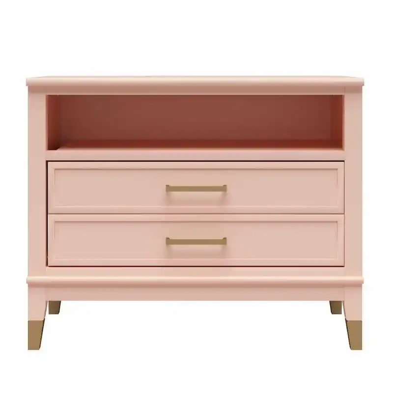 

Bedroom furniture Modern minimalist pink bedside table Two drawers Open partition