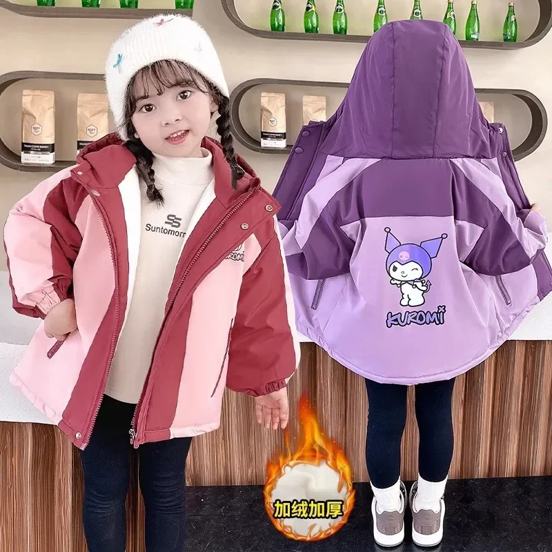 

Kuromi Anime Sanrio Ins Long Sleeve Fleece Coat Cute Cartoon Kawaii Winter Children Casual Warm Jacket Clothing Gifts for Kids