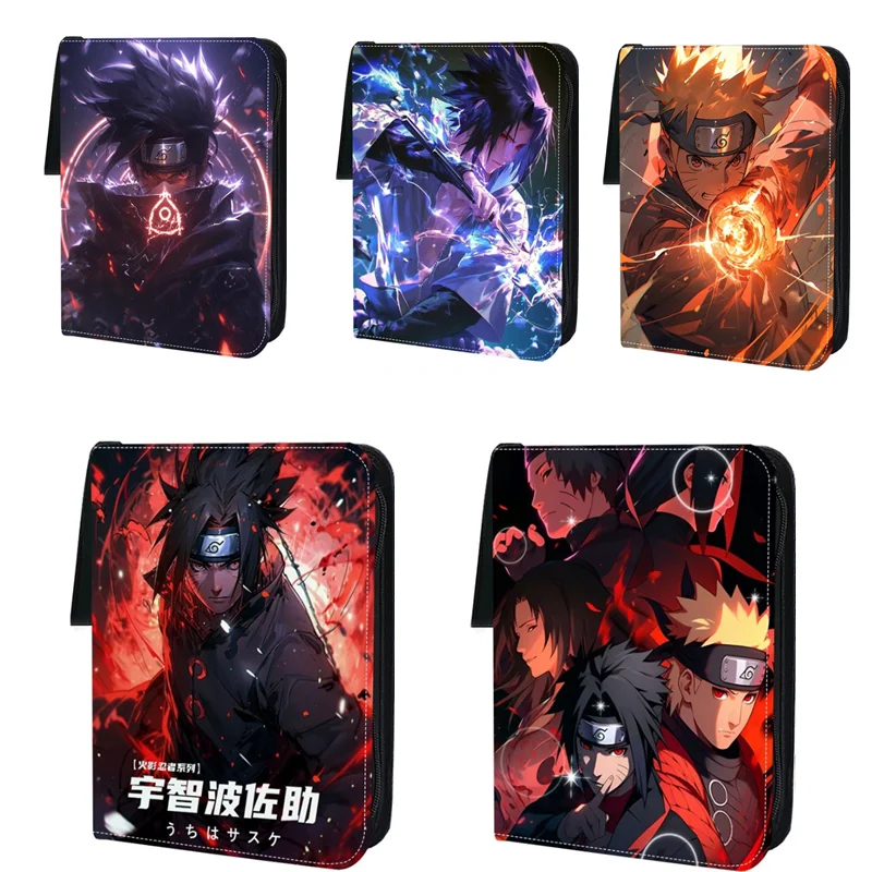 

NARUTO Uchiha Sasuke Card Holder Anime Card Binder Collector Book 50 Inner Pages Zipper Holder Up To 900 Cards Toy Gift