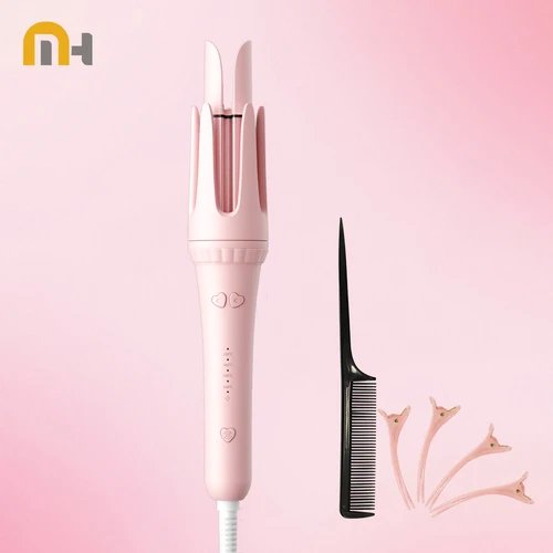 Plancha rizadora automática de 32mm con iones negativos, temporizador de zumbador para el cuidado del cabello de cerámica, 4 ajustes de temperatura para ondas duraderas