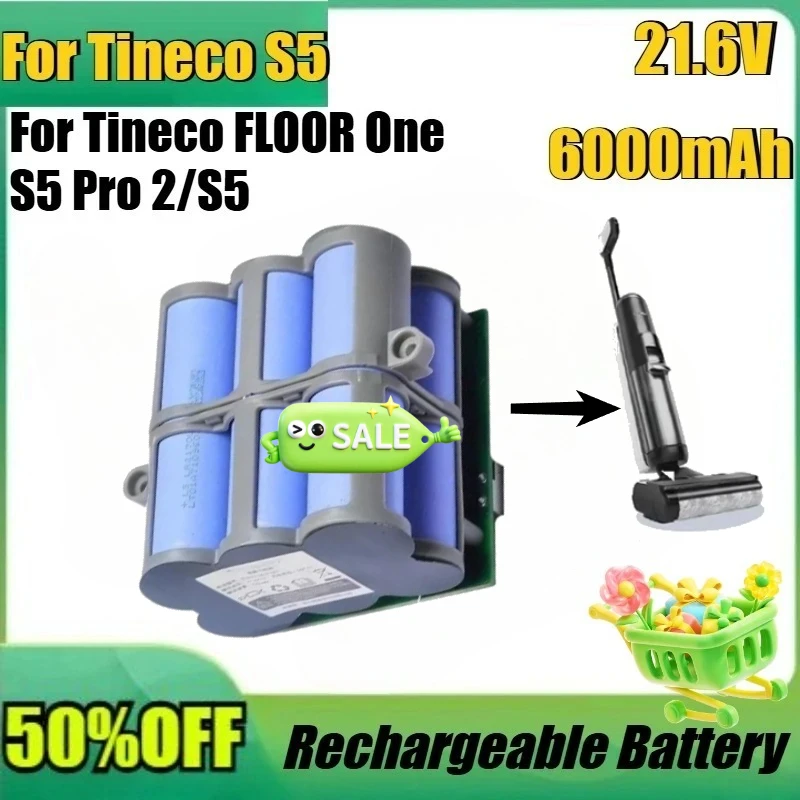 

For Tineco FLOOR ONE 2.0 S5 PRO 2 S5 Smart S5 Steam Floor Scrubber Accessories Parts 21.6V 4000mAh 6000mAh Replacement Battery
