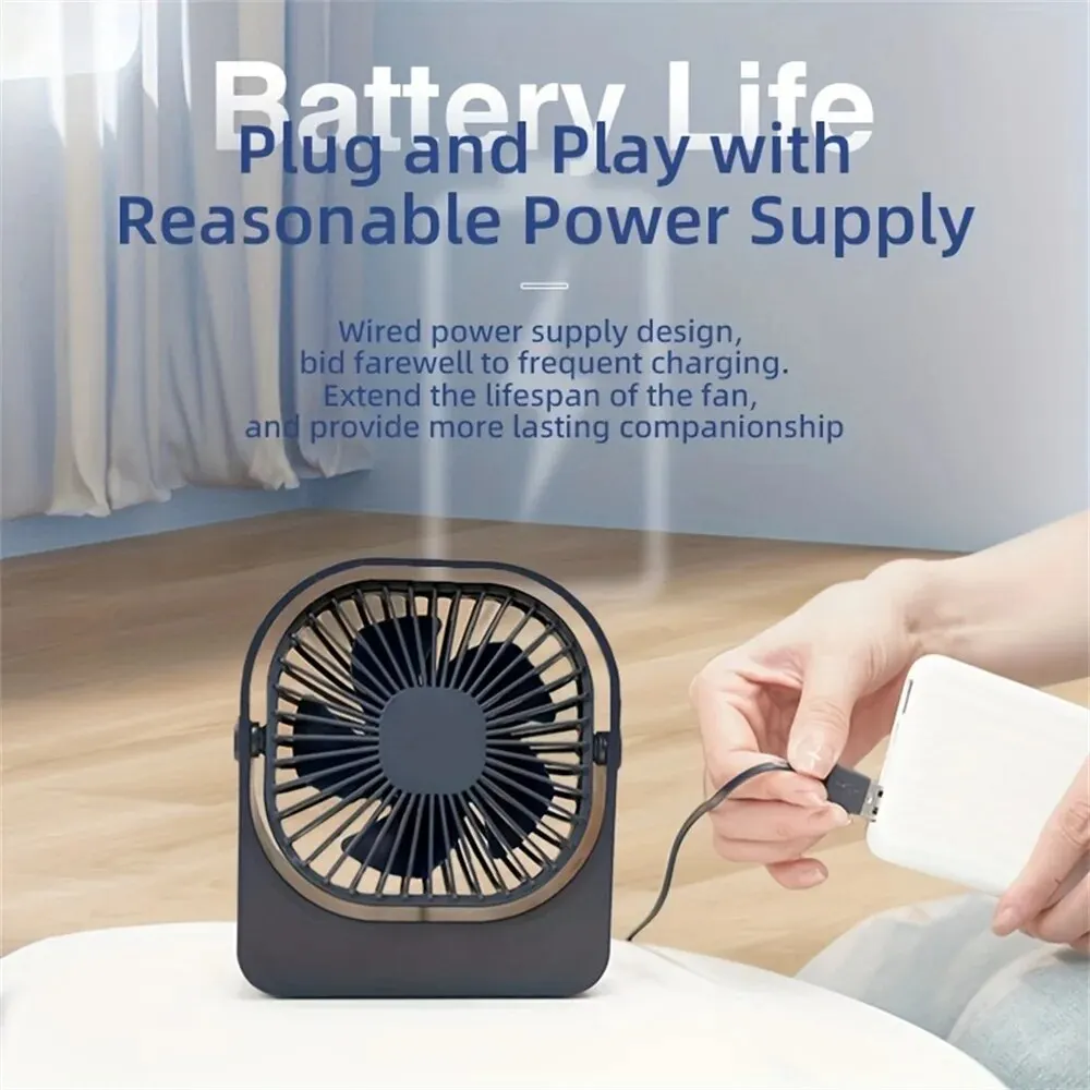 USB Desk Fan Strong Airflow & Quiet Operation Three-Speed Wind Mini Table Fan 360° Adjustable Head for Home Office Bedroom