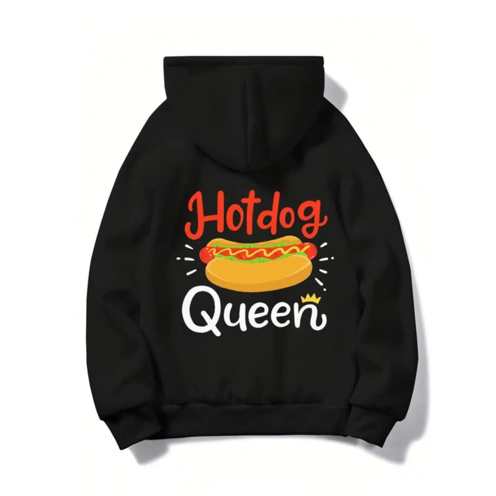 

Hotdog Queen Hoodie Funny Foodie Graphic Print Sweatshirt Cute Hotdog Queen Slogan Casual Oversized Pullover Unisex