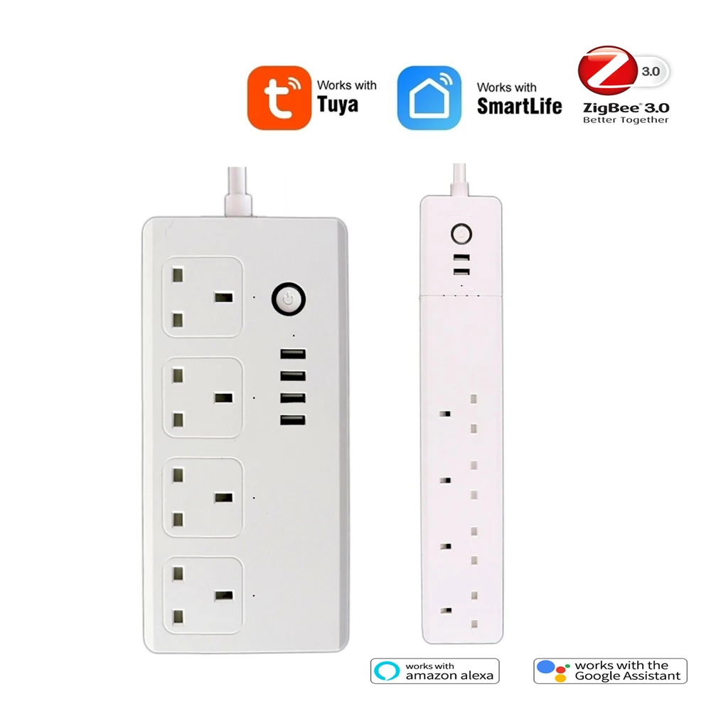 UK Tuya Wifi Power Strip Zigbee 2USB Remote Voice Control Timer Plug 16A 2500W Smart Electrical Socket Google Home Alexa