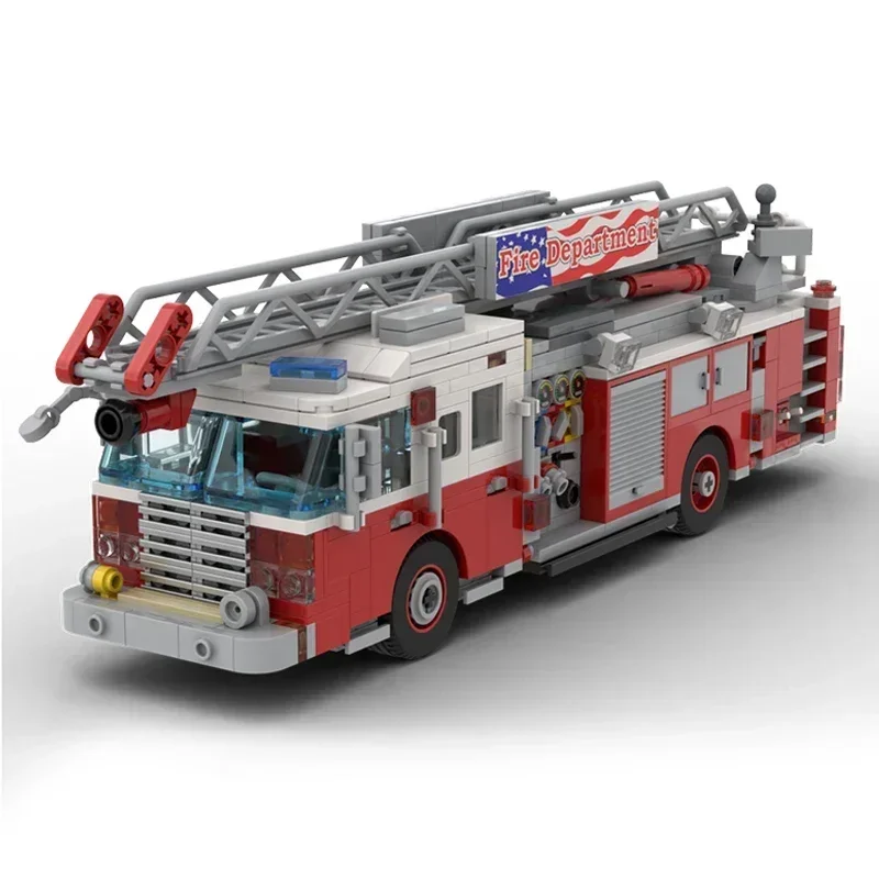 Stad Voertuig Model Moc Bouwstenen Amerikaanse Brandweerwagen Technologie Modulaire Blokken Geschenken Kerst Speelgoed DIY Sets Montage