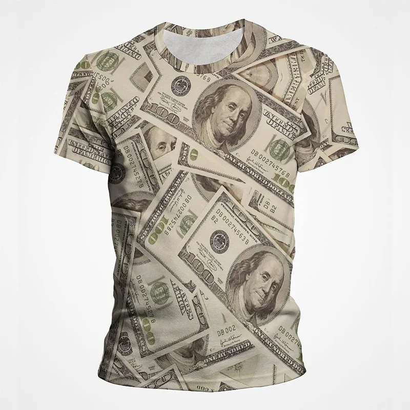 USD Dollar Bill Money Fantasy Printing T Shirts U.S. Dollar Graphic Men Tops Tee Retro Streetwear Casual Breathable Clothing Tee