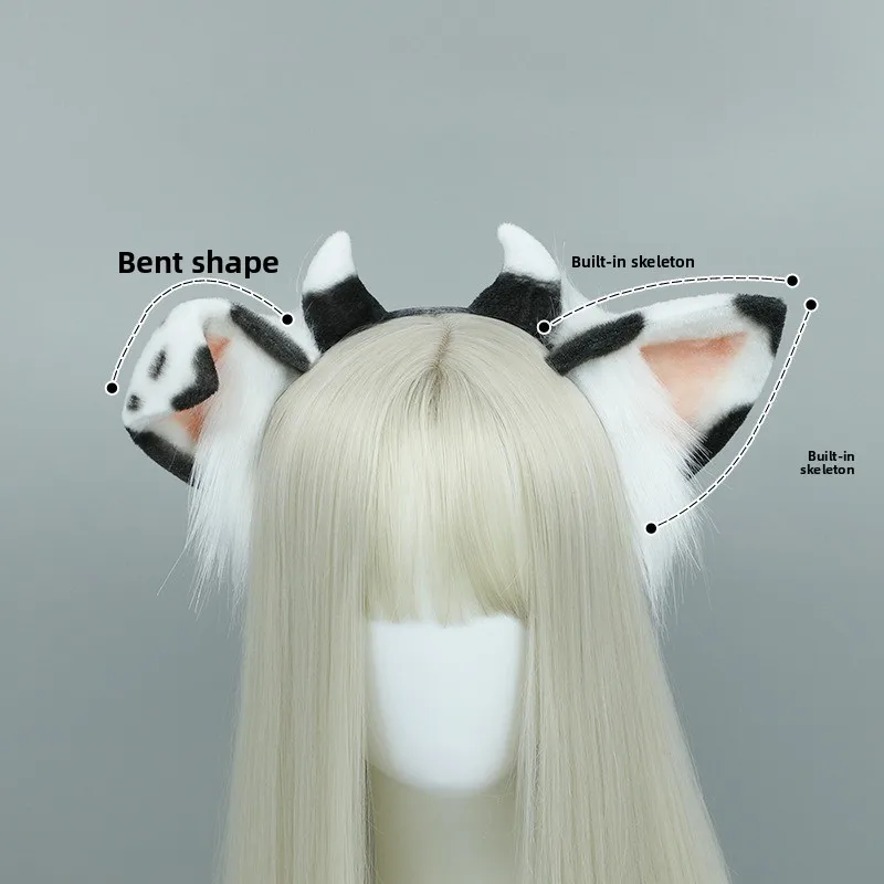 

New Handmade Furry Foldable Milk Cow Ears Headband Realistic Animal Plush Hair Hoop Lolita Anime Decor Ear Cosplay Accessories