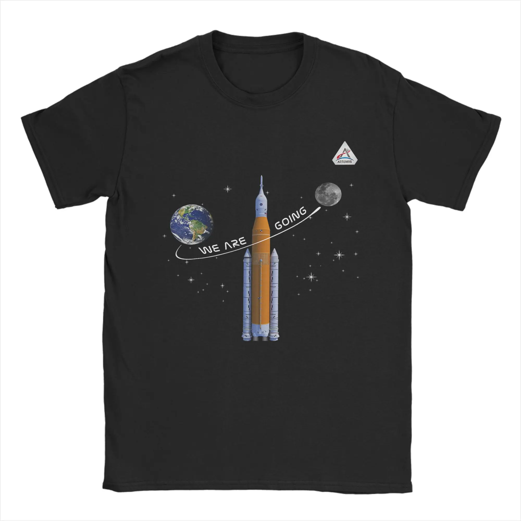 Mens T Shirt Artemis we are Going Moon SLS Worm Insignia T-Shirts Summer Tee Shirt Streetwear 100 Cotton Clothing Plus Size 6XL